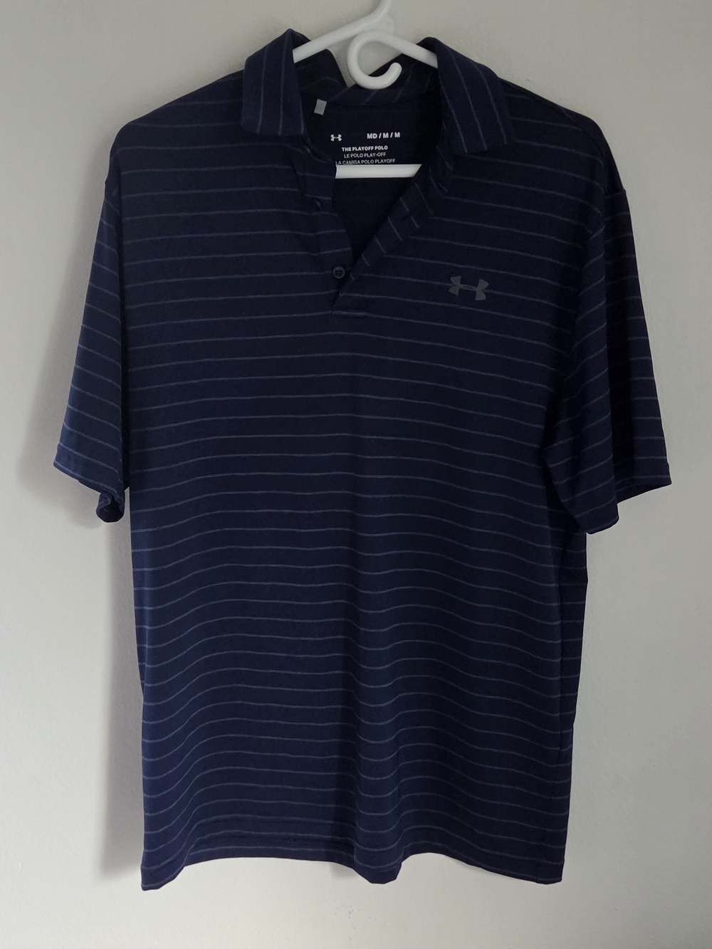 Under Armour The Playoff Polo Men’s Navy Striped Shirt Medium